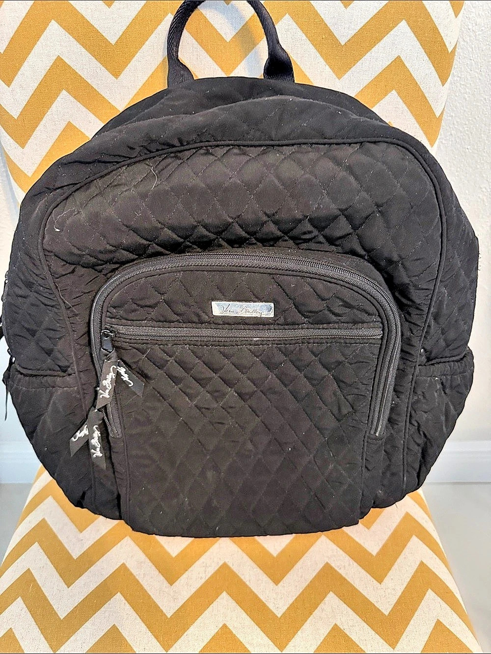 Vera Bradley Quilted Black Backpack with Leopard Lining